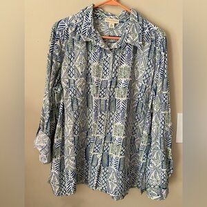 Appleseed’s Patterned Blue and Green Women's Top L